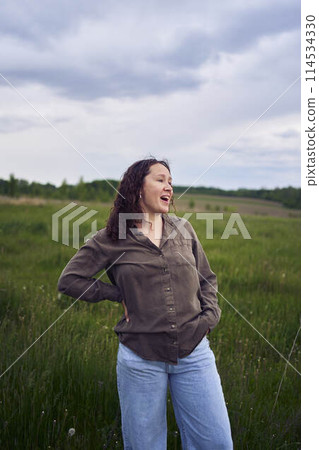 portrait of a middle aged woman in the field portrait of a middle aged woman in the field 114534330