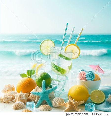 Beautiful tropical beaches and refreshing fruits Beautiful tropical beaches and refreshing fruits 114534367