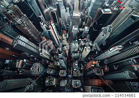 A panoramic view of a modern huge metropolis from a bird's eye view. 114534661
