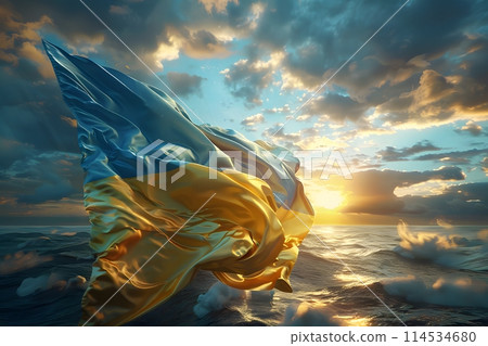 Ukrainian flag on the background of the sky. 114534680