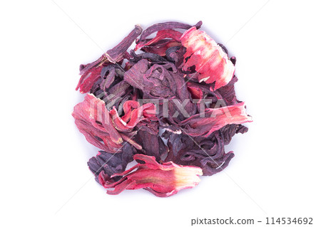 Hibiscus tea sudanese rose on white background isolate for advertising Hibiscus tea sudanese rose on white background isolate for advertising 114534692