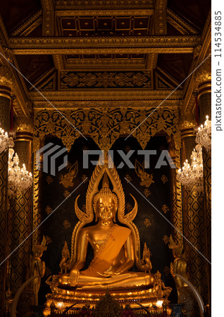 Beautiful golden Buddha situated in Wat Phra Sri Rattana Mahathat temple in Phitsanulok province of Thailand. 114534885