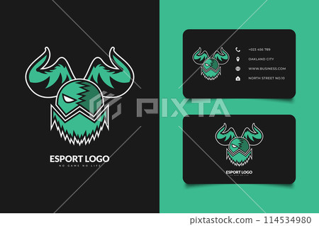 Green bull with big horns and one eye for e-sports team logo or identity Green bull with big horns and one eye for e-sports team logo or identity 114534980
