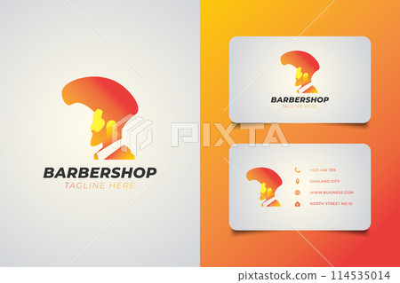 Bearded man logo with unique hairstyle for barber shop logo. Man in orange gradient concept for logo or business identity 114535014