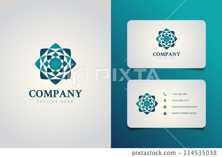Elegant geometric floral logo in blue gradient concept with business card template, suitable for hotel, spa, salon or beauty product logo Elegant geometric floral logo in blue gradient concept with business card template, suitable for hotel, spa, salon or beauty product logo 114535038