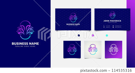 Elegant floral logo with outline concept in colorful gradient, suitable for logos of cosmetic product, hotel, spa or resort 114535316