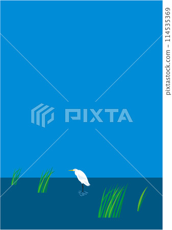 Illustration of a egret standing by the water (vertical) Illustration of a egret standing by the water (vertical) 114535369