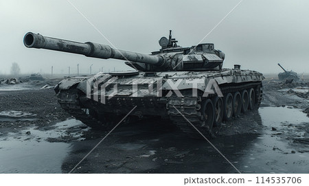 An abandoned tank in a snowy wasteland. An abandoned tank in a snowy wasteland. 114535706