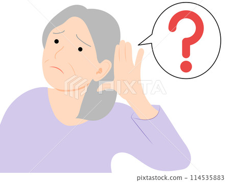 Illustration of an elderly woman who is hard of hearing 114535883