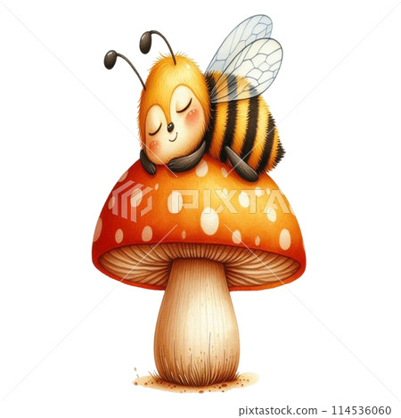 Bee on mushroom Bee on mushroom 114536060