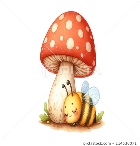 Bee on mushroom 114536071