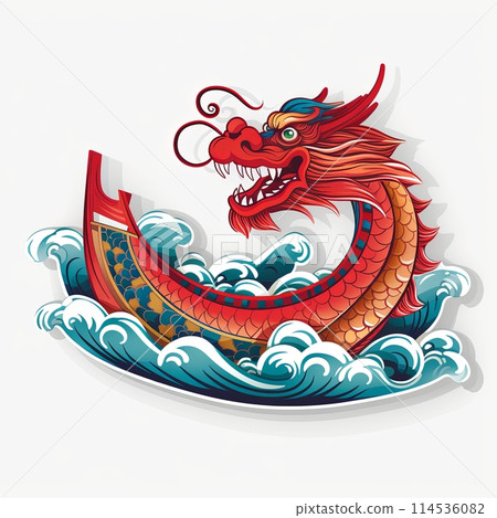The Vector sticker of Dragon Boat, solid white background 114536082