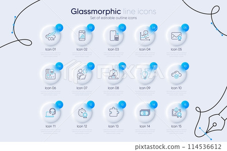 Set of Certificate, Cyber attack and Puzzle line icons for web app. Online question, Verified mail, Graph phone icons. Timer, Chart, Consult signs. Co2, Best result, Cloud computing. Vector Set of Certificate, Cyber attack and Puzzle line icons for web app. Online question, Verified mail, Graph phone icons. Timer, Chart, Consult signs. Co2, Best result, Cloud computing. Vector 114536612