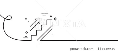 Stairs line icon. Continuous one line with curl. Shopping stairway sign. Entrance or Exit symbol. Stairs single outline ribbon. Loop curve pattern. Vector 114536639