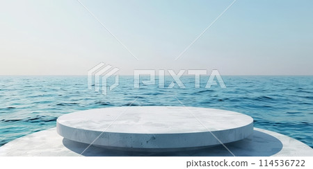 Blue podium for the presentation various products 114536722