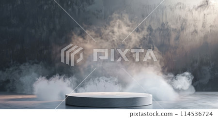 Gray podium with smoke 114536724