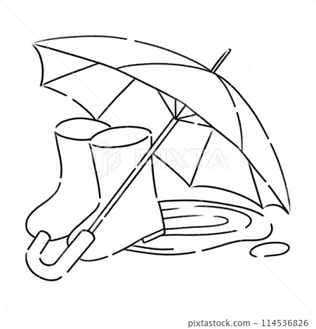 Boots and umbrella illustration, monochrome Boots and umbrella illustration, monochrome 114536826