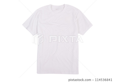 Top view of White T-Shirt on soft white background. Mock up Top view of White T-Shirt on soft white background. Mock up 114536841