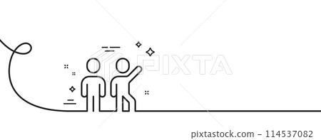 Teamwork line icon. Continuous one line with curl. Team work together sign. Business partnership symbol. Teamwork single outline ribbon. Loop curve pattern. Vector 114537082