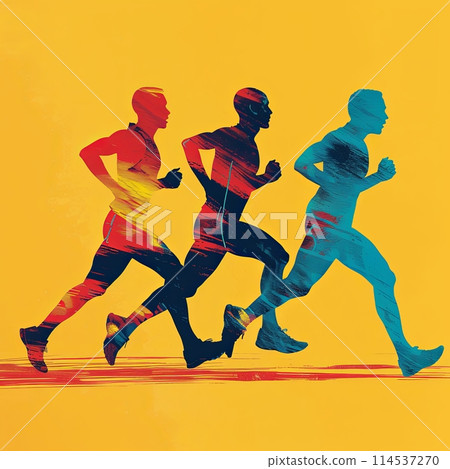 World Running Day. illustration of runners athletes on yellow background World Running Day. illustration of runners athletes on yellow background 114537270