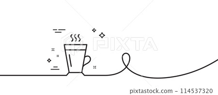 Latte line icon. Continuous one line with curl. Hot Coffee or Tea sign. Fresh beverage symbol. Latte single outline ribbon. Loop curve pattern. Vector 114537320
