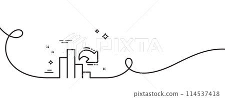 Decreasing graph line icon. Continuous one line with curl. Column chart sign. Market analytics symbol. Decreasing graph single outline ribbon. Loop curve pattern. Vector Decreasing graph line icon. Continuous one line with curl. Column chart sign. Market analytics symbol. Decreasing graph single outline ribbon. Loop curve pattern. Vector 114537418