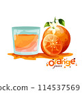 the isolated glass with orange juice and two oranges in flat style the isolated glass with orange juice and two oranges in flat style 114537569