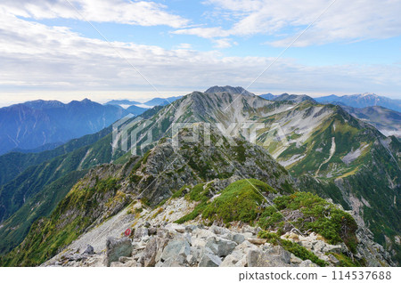 Scenery of climbing the steep and dangerous rocky mountain of Mt. Tsurugi (Tsurugi-dake, Mt. Tsurugi) 114537688