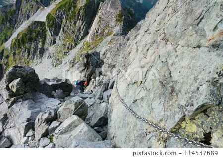 The chain section of the steep and dangerous rocky mountain Mt. Tsurugidake (Tsurugi-dake, Mt. Tsurugidake) 114537689