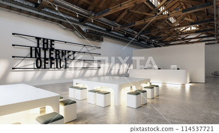 Spacious area labeled as the internet office with a sign 114537721