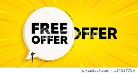 Free offer tag. Chat speech bubble banner. Special offer sign. Sale promotion symbol. Free offer speech bubble message. Talk box background. Vector 114537799