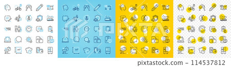Vector icons set of Education, Artificial intelligence and Pencil line icons pack for web with Cogwheel, Time change, Chat message outline icon. Medical analyzes, Puzzle, Write pictogram. Vector Vector icons set of Education, Artificial intelligence and Pencil line icons pack for web with Cogwheel, Time change, Chat message outline icon. Medical analyzes, Puzzle, Write pictogram. Vector 114537812