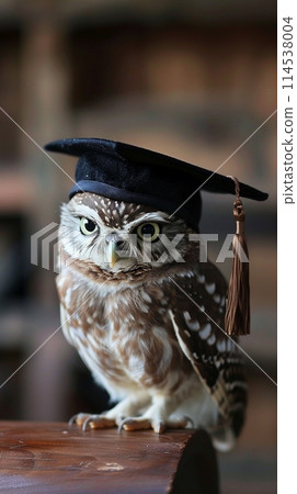 An owl wearing a bachelor cap for graduation concept. 114538004