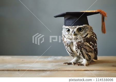 An owl wearing a bachelor cap for graduation concept. 114538006