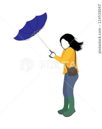A woman whose umbrella is turned over by a strong wind 114538047