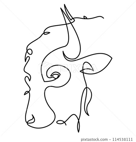 Continuous line bison logo. Hairy buffalo one line vector drawing. Animal wildlife concept. Continuous line bison logo. Hairy buffalo one line vector drawing. Animal wildlife concept. 114538111