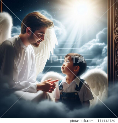 A little boy welcomed by an angel 114538120