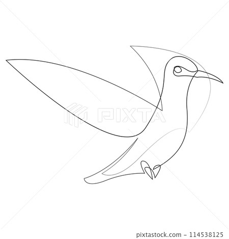 One line colibri flies design silhouette. Hand drawn minimalism style bird vector illustration. 114538125