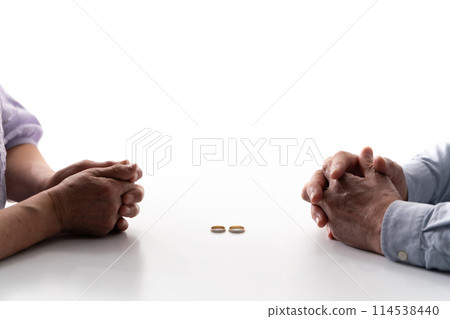 Senior couple, discussion, hand, ring Senior couple, discussion, hand, ring 114538440