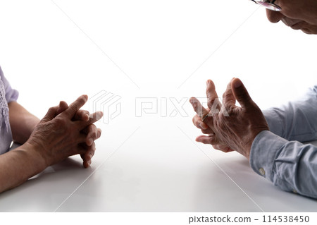 Senior couple, discussion, hand, ring Senior couple, discussion, hand, ring 114538450