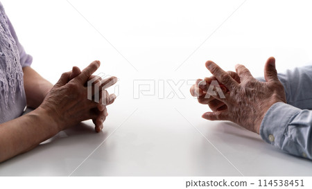Senior couple, discussion, hand, ring 114538451