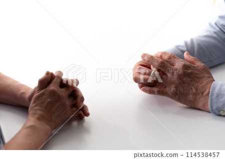 Senior couple, discussion, hand, ring 114538457