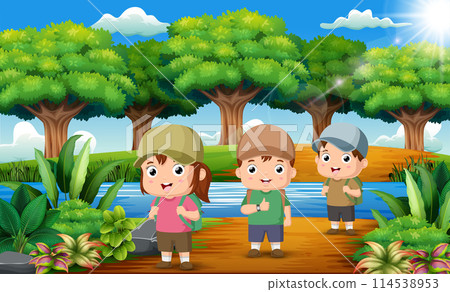 Happy children playing in the park Happy children playing in the park 114538953