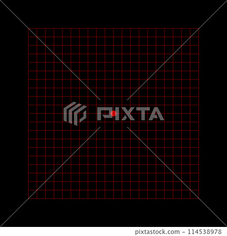 Amsler grid with red squares on black background. Template of graphic test to monitoring visual field and detecting vision defects. Ophthalmologic diagnostic tool 114538978