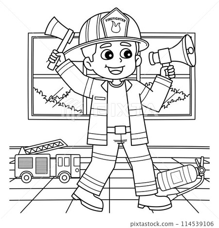 Firefighter Boy Coloring Page for Kids Firefighter Boy Coloring Page for Kids 114539106