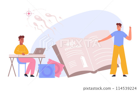 Sexual education, sex behaviour and health. Sexually transmitted and contraception illustration Sexual education, sex behaviour and health. Sexually transmitted and contraception illustration 114539224