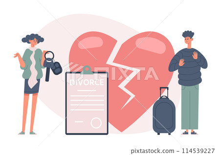 Property division, separation, divorce and dispute characters. Conflict between husband and wife, broken heart Property division, separation, divorce and dispute characters. Conflict between husband and wife, broken heart 114539227