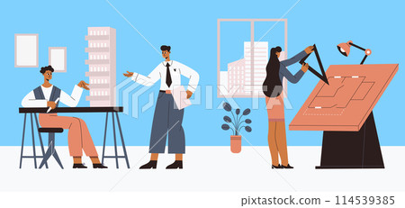 Builders, engineers, architects professional construction team workers Builders, engineers, architects professional construction team workers 114539385