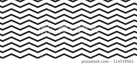 Horizontal zigzag lines background. Black and white zig zag pattern. Parallel jagged stripes texture. Minimalist graphic wallpaper. Geometric fabric or paper print. Vector illustration 114539561