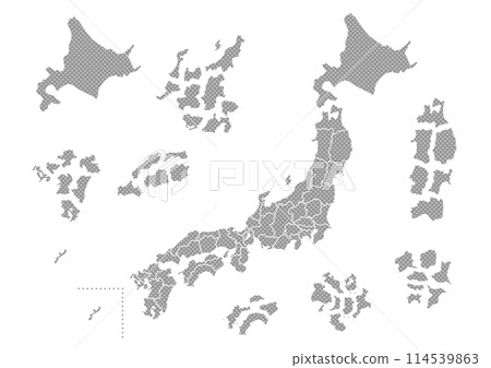Gray dot pattern map of Japan (separate prefectures) 114539863